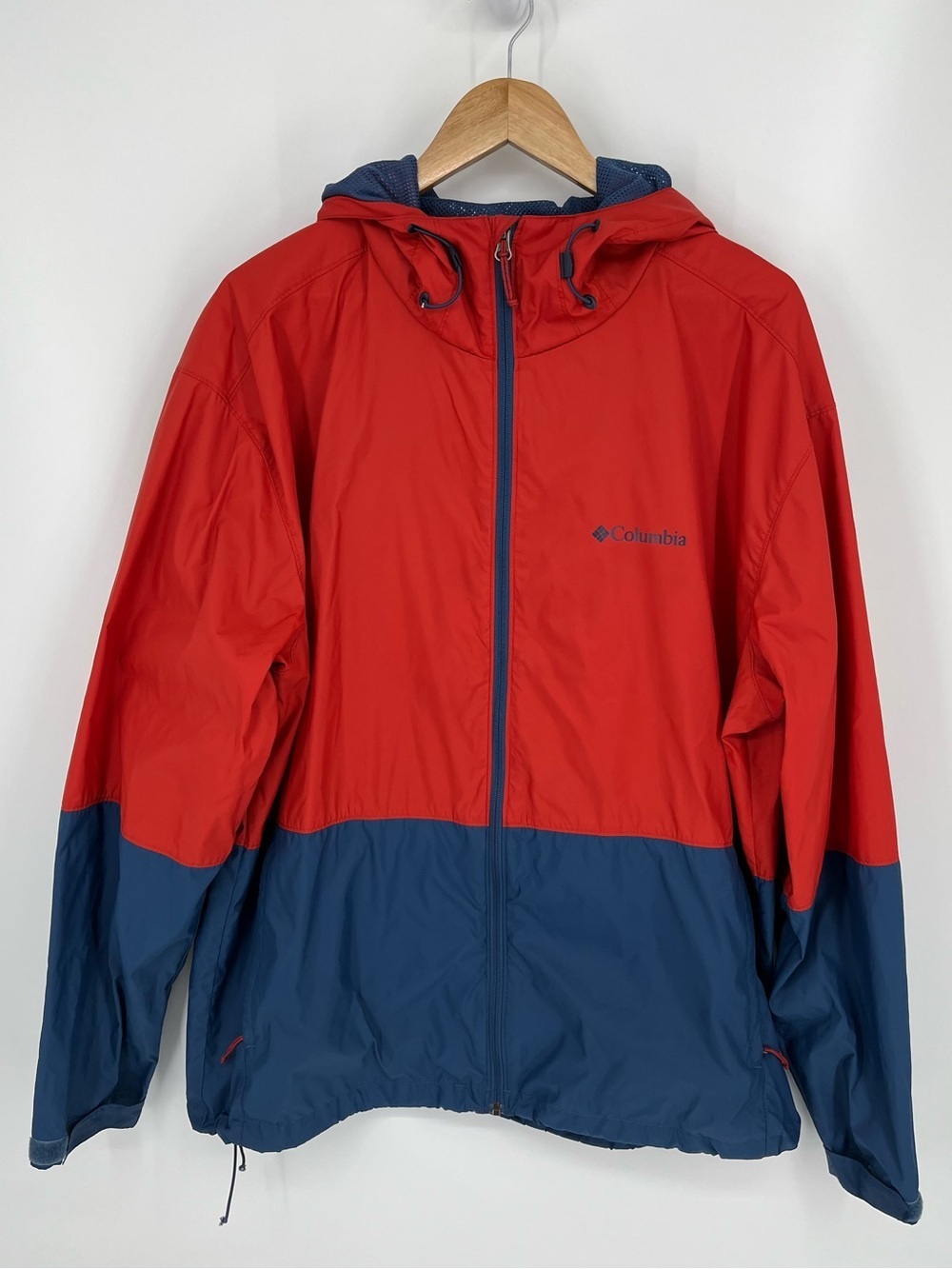 Columbia Roan Mountain Hooded Rain Jacket Windbreaker Men’s Size XL Orange Blue